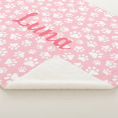 Schattige Dog Paw Pattern Wit en Pastel Roze Sherpa Deken (3/4)