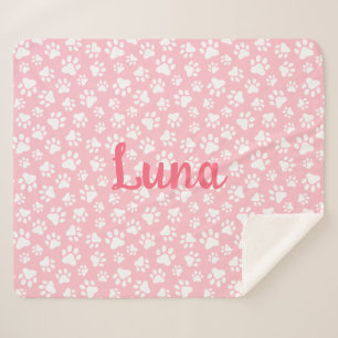 Schattige Dog Paw Pattern Wit en Pastel Roze Sherpa Deken