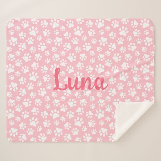 Schattige Dog Paw Pattern Wit en Pastel Roze Sherpa Deken (Voorkant (horizontaal))