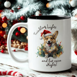 Schattige Dog Pet Modern Script Waterverf Kerst Tweekleurige Koffiemok