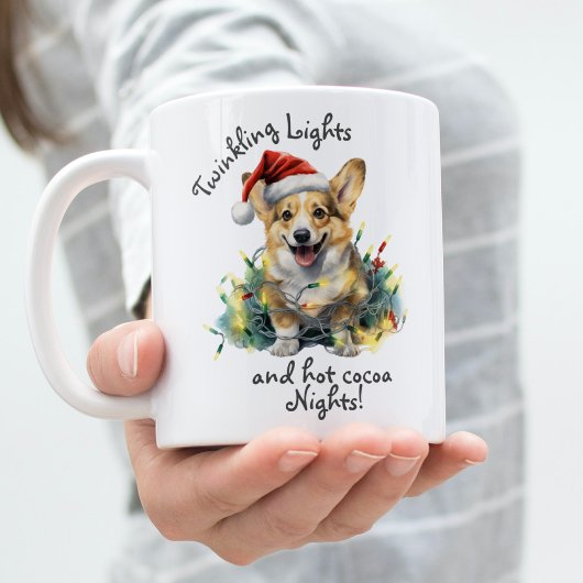 Schattige Dog Pet Modern Script Waterverf Kerst Tweekleurige Koffiemok