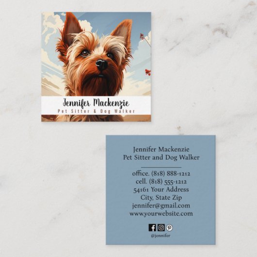 Schattige Dog Pet Sitter en Dog Walker Vierkante Visitekaartje (Voorkant / Achterkant)