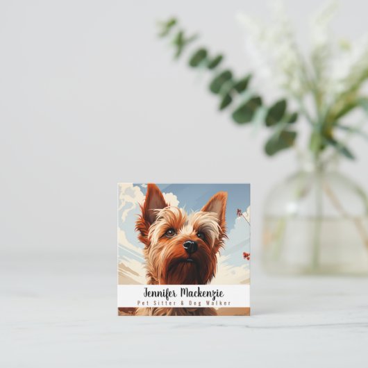 Schattige Dog Pet Sitter en Dog Walker Vierkante Visitekaartje (Staand voorkant)