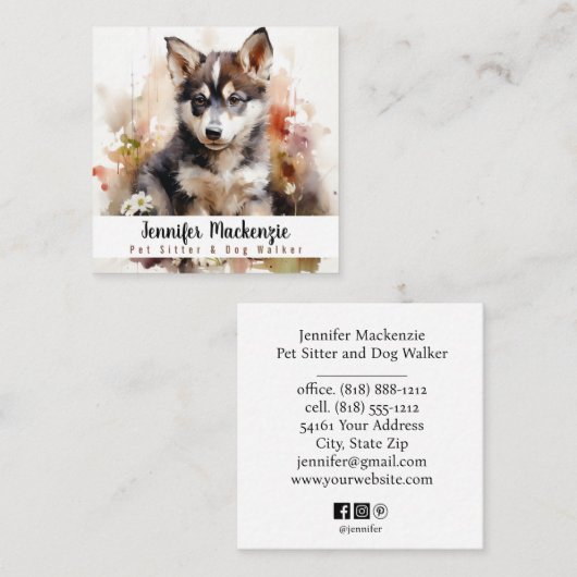 Schattige Dog Pet Sitter en Dog Walker Vierkante Visitekaartje (Voorkant / Achterkant)