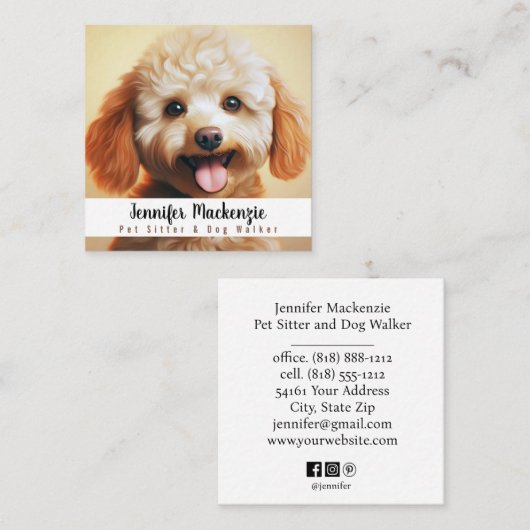 Schattige Dog Pet Sitter en Dog Walker Vierkante Visitekaartje (Voorkant / Achterkant)