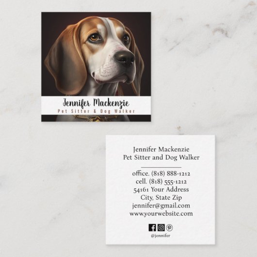 Schattige Dog Pet Sitter en Dog Walker Vierkante Visitekaartje (Voorkant / Achterkant)