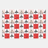 Schattige Dog Puppy Pet Foto Rode Kerstboom Inpakpapier Vel (Voorkant)