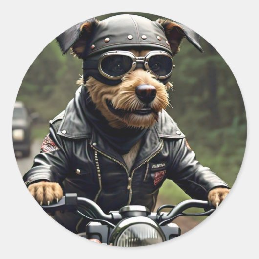 Schattige Dog Riding Motorcycle Sticker (Voorkant)