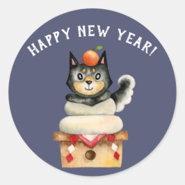 Schattige Dog Shiba Inu Nieuwjaar Ronde Sticker