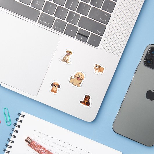 Schattige Dog Sticker Pack (Laptop met iPhone)