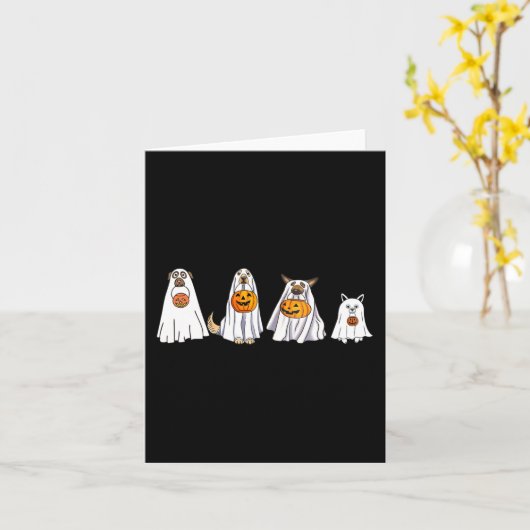 Schattige Dog verkleed als Ghost Halloween Fun Boo Kaart (Gele Bloem)