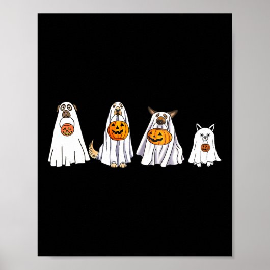 Schattige Dog verkleed als Ghost Halloween Fun Boo Poster (Voorkant)