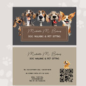 Schattige Dog Walker Groomer QR Code Grijs Visitekaartje
