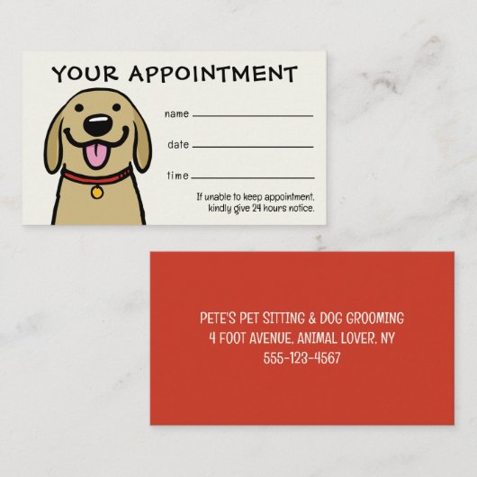 Schattige Dog Yellow Lab Pet Care Afspraakherinner Visitekaartje (Voorkant / Achterkant)