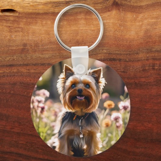 Schattige Dog Your Photo Blush Roze Naam Sleutelhanger (Voorkant)