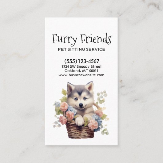 Schattige Dog Zittend Huisdier Service Waterverf Visitekaartje (Voorkant)