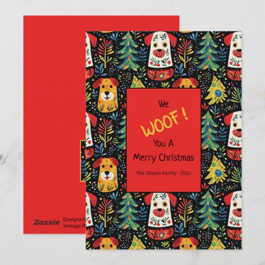 Schattige Dogs Christmas Flat Holiday Kaart (Voorkant / Achterkant)