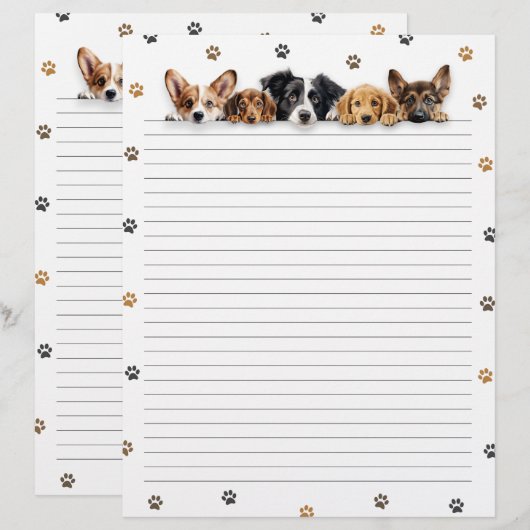 Schattige Dogs Lined Letter Schrijfpapier (Voorkant / Achterkant)