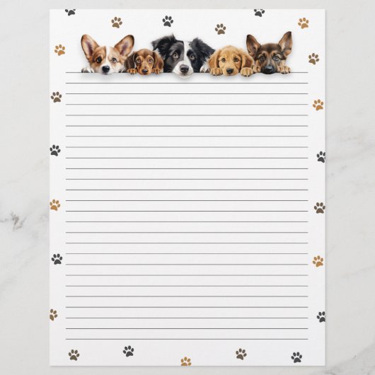 Schattige Dogs Lined Letter Schrijfpapier (Achterkant)