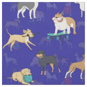 Schattige Dogs Pattern Design Blauw Stof (Close Up)