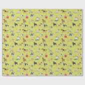 Schattige Dogs Pattern Design Citroengroen Cadeaupapier (Vlak)
