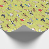 Schattige Dogs Pattern Design Citroengroen Cadeaupapier (Hoek)