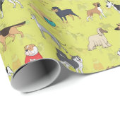 Schattige Dogs Pattern Design Citroengroen Cadeaupapier (Rol Hoek)