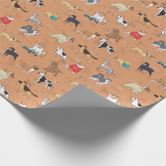 Schattige Dogs Pattern Design Sinaasappel Cadeaupapier (Hoek)