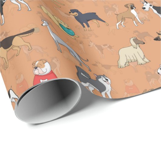 Schattige Dogs Pattern Design Sinaasappel Cadeaupapier (Rol Hoek)