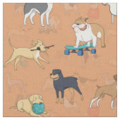 Schattige Dogs Pattern Design Sinaasappel Stof (Close Up)