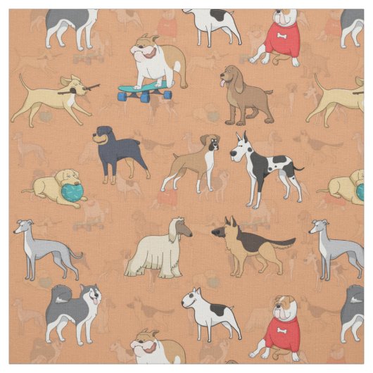 Schattige Dogs Pattern Design Sinaasappel Stof (Swatch)