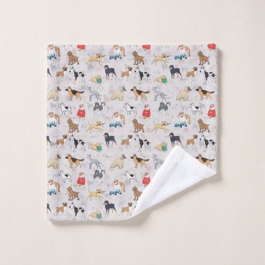 Schattige Dogs Pattern Design Wit Bad Handdoek (Wasdoekje)
