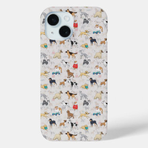 Schattige Dogs Pattern Design Wit iPhone 15 Case
