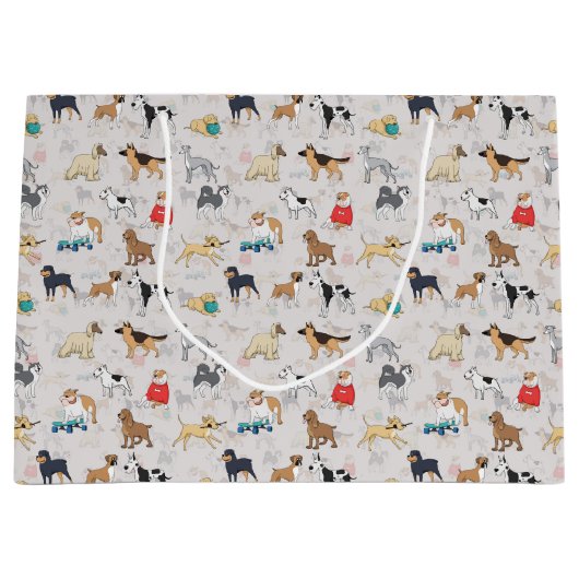 Schattige Dogs Pattern Design Wit Groot Cadeauzakje (Voorkant)