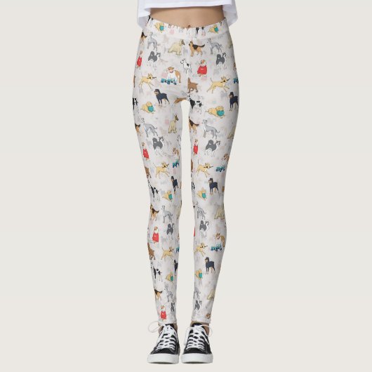 Schattige Dogs Pattern Design Wit Leggings (Voorkant)