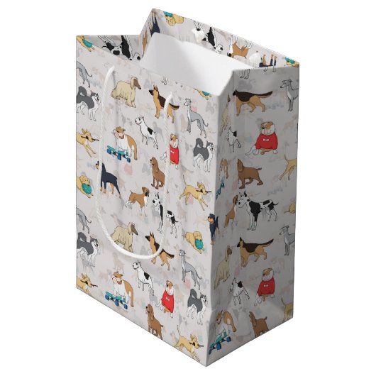 Schattige Dogs Pattern Design Wit Medium Cadeauzakje (Voorkant Gekanteld)