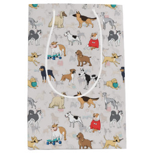 Schattige Dogs Pattern Design Wit Medium Cadeauzakje