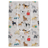 Schattige Dogs Pattern Design Wit Medium Cadeauzakje (Achterkant)