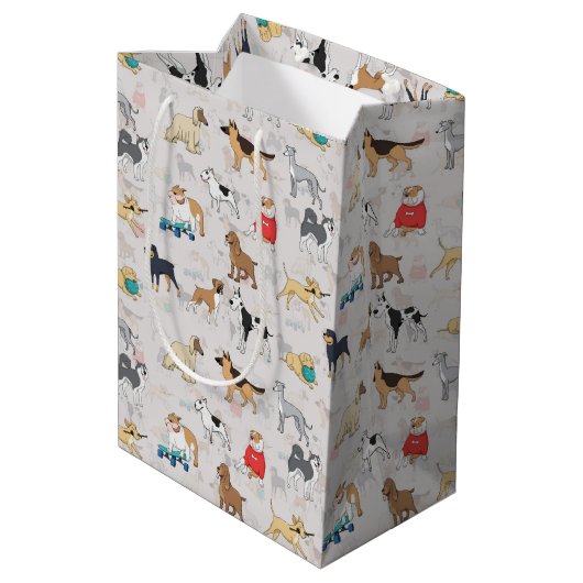 Schattige Dogs Pattern Design Wit Medium Cadeauzakje (Achterkant Gekanteld)