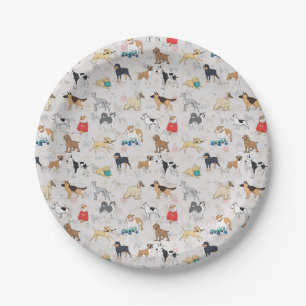 Schattige Dogs Pattern Design Wit Papieren Bordje