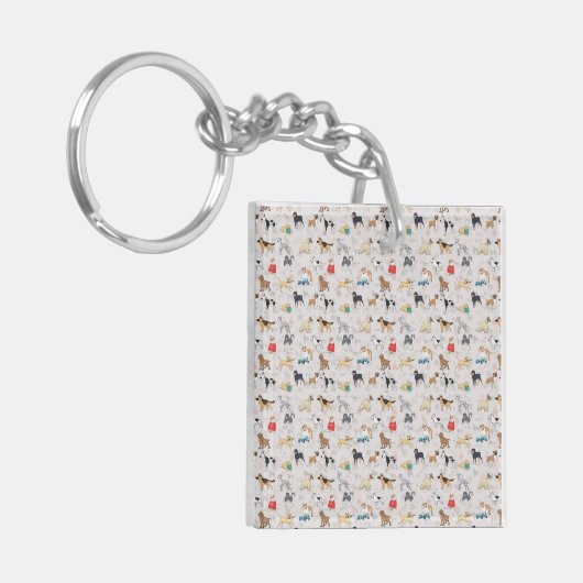 Schattige Dogs Pattern Design Wit Sleutelhanger (Voorkant Links)