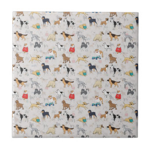Schattige Dogs Pattern Design Wit Tegeltje