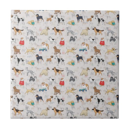 Schattige Dogs Pattern Design Wit Tegeltje (Voorkant)