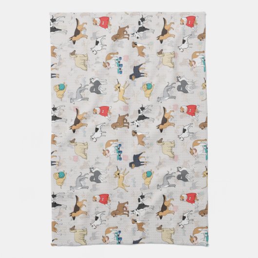 Schattige Dogs Pattern Design Wit Theedoek (Verticaal)