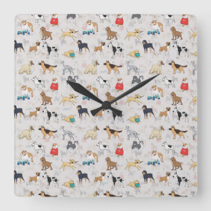 Schattige Dogs Pattern Design Wit Vierkante Klok