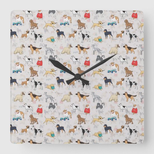 Schattige Dogs Pattern Design Wit Vierkante Klok (Voorkant)