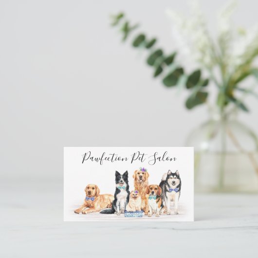 Schattige Dogs Pet Sitter Dog Groomer Business Klantenkaartje (Staand voorkant)