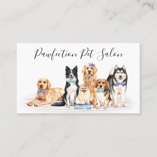 Schattige Dogs Pet Sitter Dog Groomer Business Klantenkaartje (Voorkant)