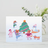 Schattige Dogs Schaatsen zacht blauw Flat Holiday Feestdagenkaart (Staand voorkant)
