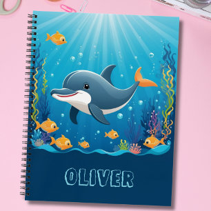 Schattige Dolfijn Aquarel Gepersonaliseerd Notitieboek